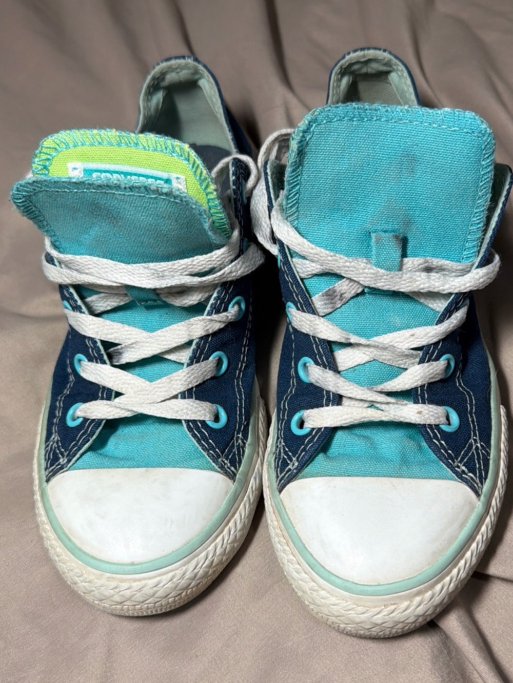 Converse Kids Two-Tone Canvas Sneakers - Teal & Navy youth size 3